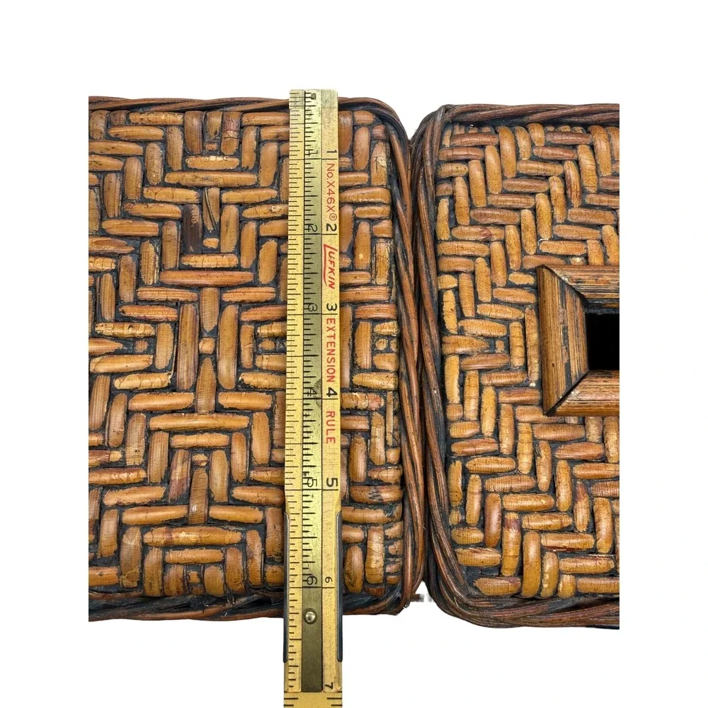 Vintage Woven Wicker Dual Compartment Tissue Box Cover and Storage Basket Brown